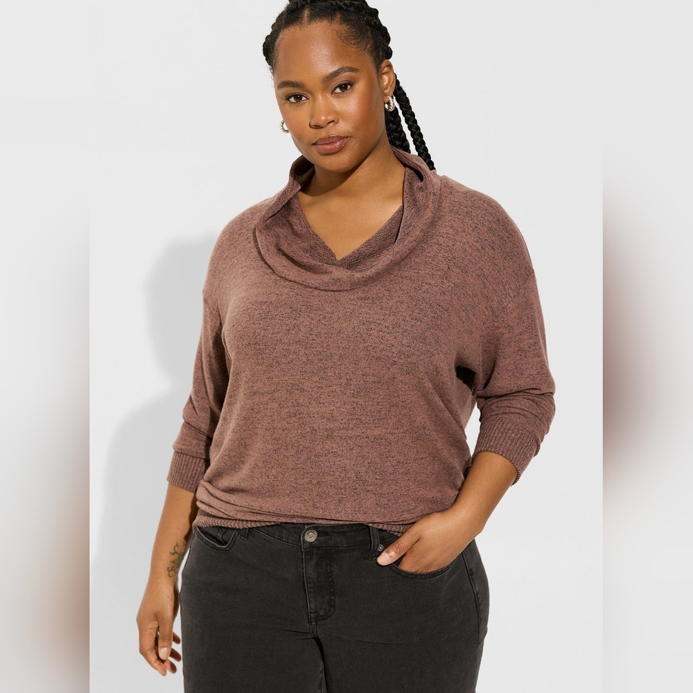 Torrid Super Soft Plush Cowl Neck Long Sleeve Tunic Sweatshirt Deep Taupe 3X